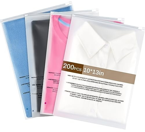 Qilery 200 sacchetti di plastica con chiusura a cerniera, 25,4 x 33,5 cm, grandi, con chiusura a cerniera, per abbigliamento, magliette, gonne, maglioni, 4 mm