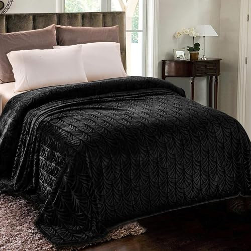 Whale Flotilla Kuscheldecke Decke mit Blätter Muster, Warme Sofadecke Fleecedecke, Weiche und Flauschige Flanell-Decke Wohndecke, 220x240 cm Schwarz