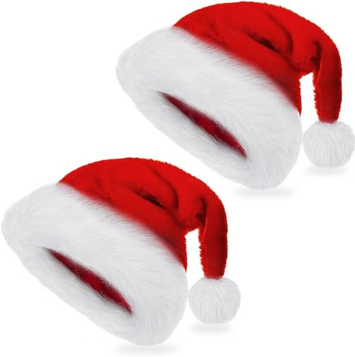 Capaneus Weihnachtsmütze 2 Stück, Plüsch Nikolausmütze Erwachsene, Samt Weihnachtsmann Mütze, Rot Santa Hat Verdicktes Plüschfutter, Christmas Hat für Festliche Partys im neuen Jahr Weihnachtsfeier