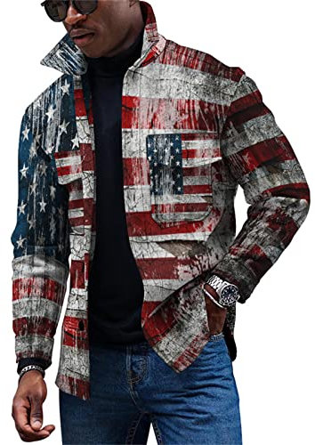 KONG JIMFAN Herren Dünne Jacke Arbeitsjacke Stehkragenhemd Herren Jacke Herren Daunenjacke Bomberjacke Herren Jacken Herren Herrenjacken Winter Button Down Hemd Designer Jacke Herren(Red,XL)