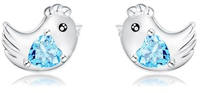 Hühner Ohrringe 925 Sterling Silber Blaues Herz Cubic Zirkonia Huhn Ohrstecker Niedlicher Hühner Schmuck Geschenke für Damen Frauen Mädchen Tochter Hühner Liebhaber