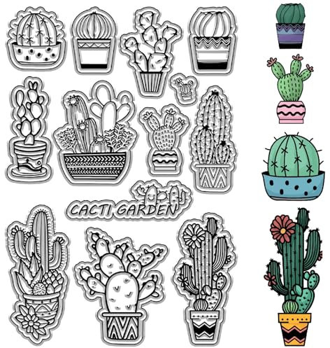 CRASPIRE Cactus Clear Stamps Pot Plants Words Reusable Retro Transparent Silicone Stamp Seals for Journaling Card Making DIY Scrapbooking Photo Album Decorative Notebook Decor