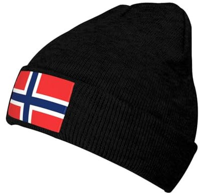 Strickmütze mit niedlicher Flagge, weich, klassisch, dehnbar, Skimütze, Winter, patriotisch, warm, für Damen und Herren, Schwarz, Norwegen Flagge-b0000000001, Einheitsgr��e