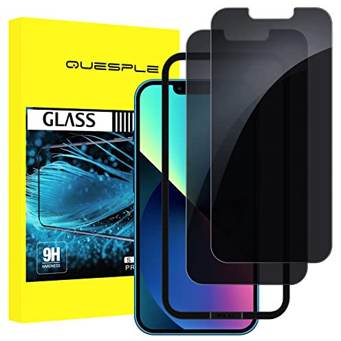 QUESPLE Privacy Screen Protector for iPhone 13 and iPhone 13 Pro 6.1-Inch, 2-Pack Privacy Glass, Anti-Spy Tempered Glass Film with Install Tool, Anti-Scratch/High Sensitivity/Case Friendly