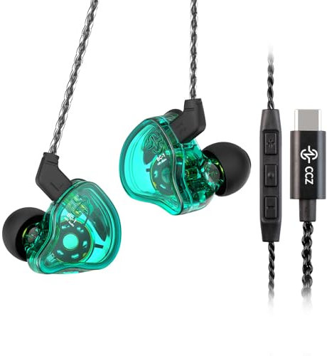 Yinyoo Auriculares in Ear Gaming IEM de CCZ Melody USB C In-Ear-Monitor, de Graves Profundos Deep Bass HiFi con Cable Desmontable de 2 Pin 4N OFC para Audiófilo/MP3/MP4/PC(Verde, con micrófono USB C)
