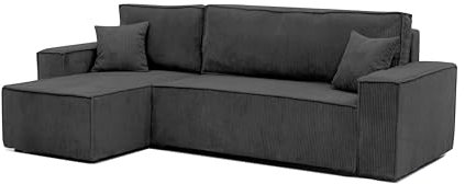GREKPOL 244x145 Sofa mit Schlaffunktion (200x125) - Cord Sofa 3 Sitzer - Dunkelgrau Ecksofa mit Schlaffunktion und Bettkasten - Schlafsofa mit Bettkasten - Couch