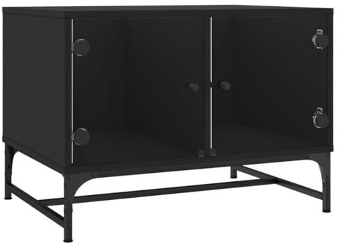 vidaXL Table Basse avec Portes en Verre, Bout de Canapé avec Rangement, Table d'Appoint Salon Salle de Séjour Intérieur, Moderne, Noir