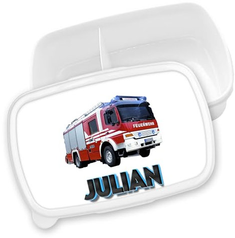 timalo® Brotdose Kinder personalisiert mit Namen | Bento Lunchbox Unterteilung mit Fächern | Jungen Mädchen Kindergarten Schule Geschenk | 2 - Feuerwehr blau