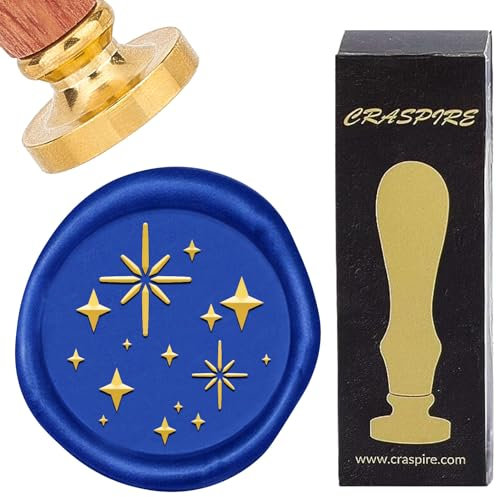 CRASPIRE Wachssiegelstempel mit Sternen, glänzend, vierzackiger Stern, Vintage, abnehmbare Messing-Siegelstempel, Köpfe, 25 mm, mit Holzgriff, für Umschläge, Einladungen, Karten, Bastelarbeiten,