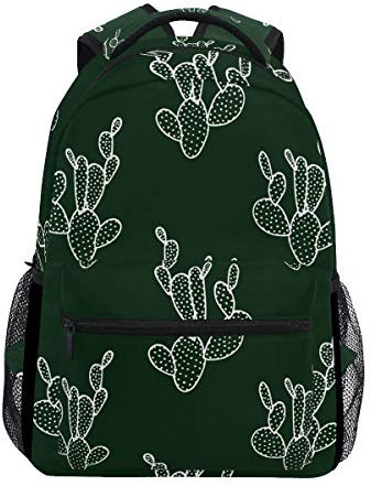 Amkong Handgezeichneter Kaktus-Rucksack, stilvoll, groß, langlebig, Laptop, Reise, Schultasche, Büchertasche mit mehreren Taschen, Dunkelgrün, Schwarz , One size