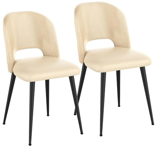 ARunThLana Lot de 2 Chaises de Salle à Manger en Velours, avec Dossier, Chaise de Cuisine, avec Pieds en Métal Noir, Chaise Relax, pour Salon, Chambre, Salle à Manger, Jaune