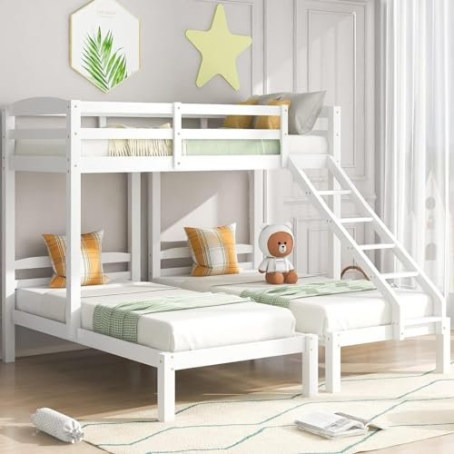 Qiang Cama Triple, Cama Infantil,Cama para Niños,Litera Triple con Escalera Lateral con Escalera Y Rejilla Anticaídas,para Niños Y Jóvenes