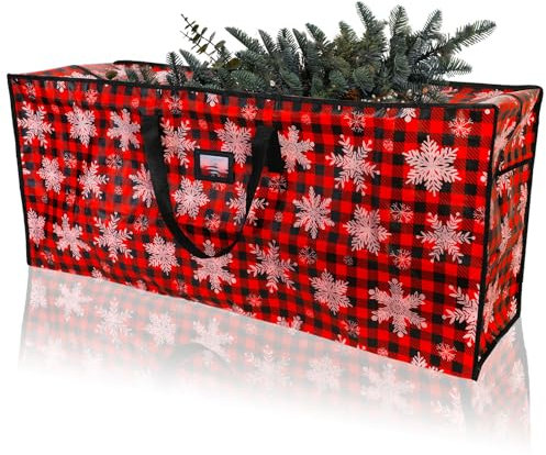 Sac de Rangement pour Sapin de Noël, Plaid Sac A Sapin De Noel Durable Sac À Sapin pour Arbres de Noël de 9 Pieds Détachables Sac de Transport Housse de Protection pour Arbre Tissu Oxford Pliable
