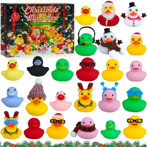 Adventskalender Enten 2025,24 Weihnachten Quietscheenten Enten,Enten Adventskalender Badespielzeug Set,Adventskalender Kinder,für 1--12 JahreJungen Mädchen Adventskalender