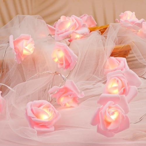 OSDUE Guirlande lumineuse à LED en forme de roses,Fleurs en mousse lumineuse LED en forme de rose,3 m Guirlande Lumineuse Fleur Piles avec 20 LED Pour Noël, mariage, décoration de la maison
