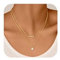 Halskette Damen Layering Kette Gold - Hypoallergene 14 Karat Vergoldete Edelstahl Layered Kette mit Anhänger Rund Opal Necklace for Women Goldkette Halsketten für Frauen Mädchen Geschenke