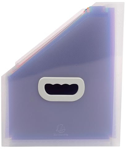 Exacompta - Réf. 55598E - Carton de 4 trieurs de bureau porte-revues Crystal - poignée rigide - en polypropylène - intérieur multicolore - 12 compartiments - dim 26,5 x32,5 cm - cristal
