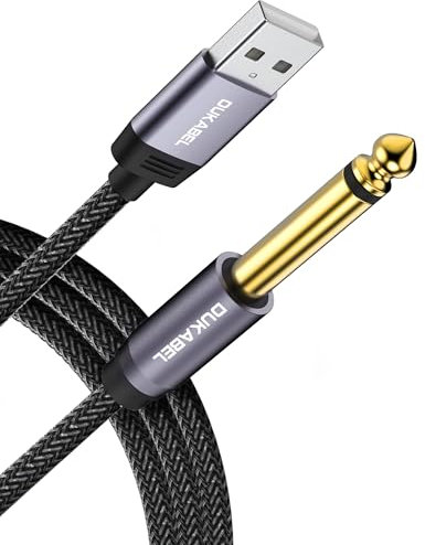 DuKabel USB Gitarrenkabel USB auf 1/4 TS Kabel für Gitarrenaufnahmen 2,4 Meter Type A auf 6,35mm Mono Konverterkabel für Instrument, Bass, E-Keyboard, Mischpult, Verstärker, PC, Laptop