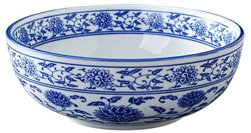 Generic Blue and White Porcelain Bowl Chinese Style Ceramic Noodle Bowl for Home Use Soup for Ramen Pasta Salads Rice and Hot or Cold Meals 8.66 in
