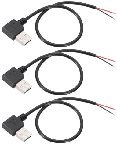 PATIKIL 1Ft USB 2.0 Male to 2 Pin Bare Wire Pigtail Cable, 3pcs 22AWG Power Cords Extension Right Angle Adapter for Charging Equipment DIY Repair, Black