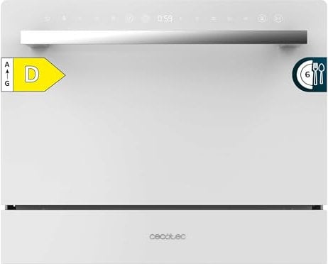 Cecotec Lavastoviglie Compact 6 Posate Bolero Aguazero 2400 White Glass, 1380 W, Finitura vetro bianco, 5 programmi, Controllo pannello touch, Programmabile fino a 24 ore, Child Lock e cestino per