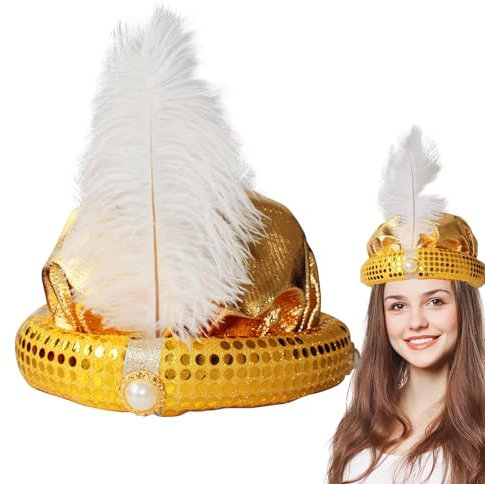 Yiohejy Aladdin Turban Hut, Sultan Selim Turban, Perlenketten & Federdetails, Prince Turban Hut Wunderschönes Paillettendesign für glänzende Aussehensfoto -Requisiten