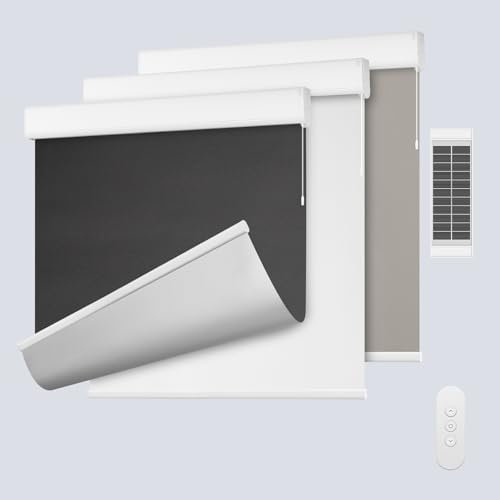 DENFOON Rollo Elektrisch Innen, Elektrisches Rollo Verdunkelung mit Fernbedienung,ohne/mit Bohren easyfix Klemmfix, Schwarz B90 x H150cm für Fenster