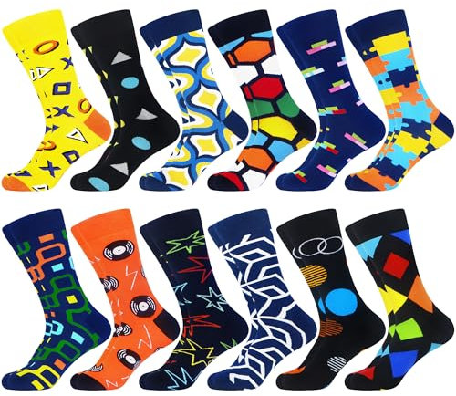 WeciBor Lustige Bunt Herren Socken, 12 Paar Mehrfarbig Geometrisch, Größe 47-50