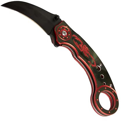 KH-Security Karambit Taschenmesser Red Scorpion aus 420 Edelstahl mit Gürtelclip - Klappmesser Jagdmesser Messer