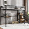 Gxffipw Etagenbett Kinderbett 90x200 cm mit Treppe und Stauraum Schrank, Hochbett mit Schreibtisch, Einzelbett Bettrahmen mit Metallrahmen und Rausfallschutz, Metallbett, Schwarz, Ohne Matratze