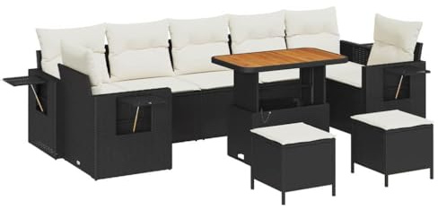 vidaXL Garten-Sofa-Set 10 pcs Schwarz Poly-Rattan, Garten und Terrasse, modernes Rattan-Sitzset, rechteckige Sofa-Kollektion, Flexible Lounge-Anordnung
