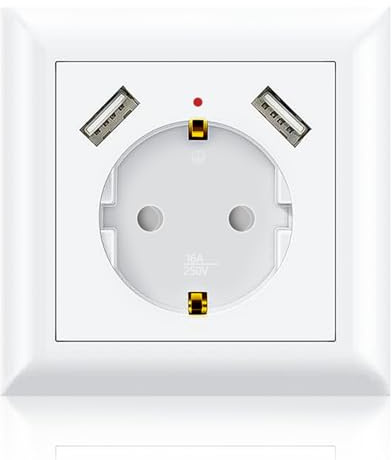 Enchufe con 2 x USB, empotrado, enchufe de pared, apto para enchufe empotrado estándar, para smartphone, tablet, color blanco