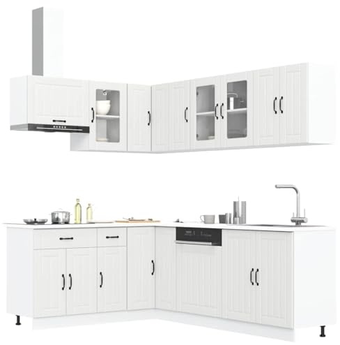 Emmtore 11-TLG. Küchenschrank-Set Holzwerkstoff, Küchenzeile Einbauküche, Schrank-Set, Unterschrank, Küchenschrank, Hängeschrank Weiß