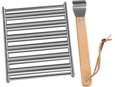LIFKOME Edelstahl Wurstrollständer für Grill, Tragbar, Wiederverwendbar | Camping und Hof, Praktische Bauweise aus Edelstahl und Holz, Silbernes Zubehör
