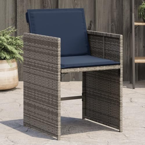 Teenpull Gartenstühle mit Kissen, 4er Set Grau, Poly Rattan, klappbare Rückenlehne, UV-beständig, Outdoor Stühle für Terrasse & Garten, 110 kg Tragkraft