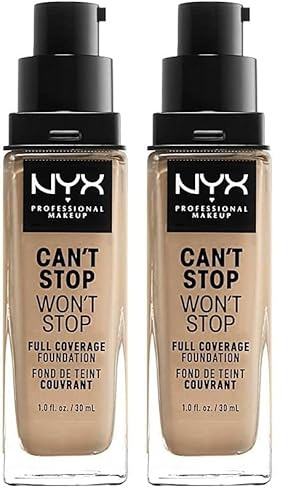 NYX Professional Makeup Can't Stop Won't Stop Full Coverage Foundation, Langanhaltend, Wasserfest, Vegane Formel, Mattierter Teint, Farbton: Soft beige (Packung mit 2)