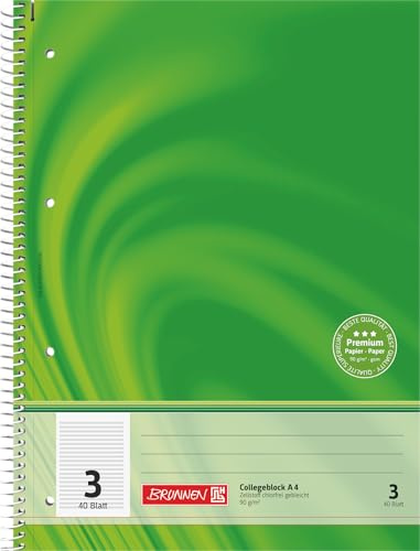 BRUNNEN Collegeblock Premium | A4, Lineatur 3, 40 Blatt, grün