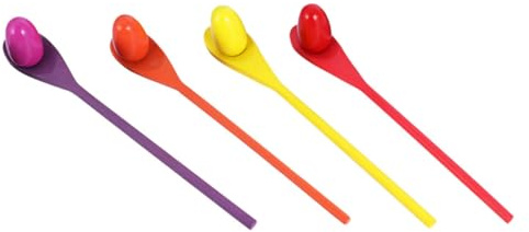 Alasum 4 Set Wooden Egg and Spoon Race Game, Mixed Color Balance with 4 Spoons and 4 Balls, Outdoor Relay Race and Sensory Integration Play Equipment