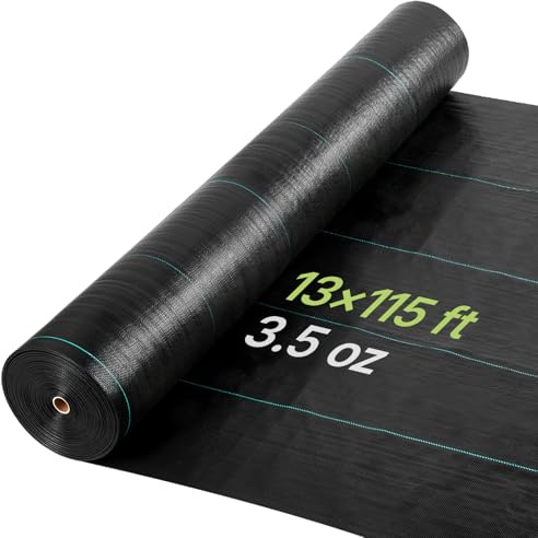VEVOR Weed Barrier Fabric Heavy Duty, 13x115FT 3.5oz Landscape Fabric, Woven Weed Blocker Fabrics, Garden Fabrics Weeds Barrier, Weeds Control Ground Cover, Geotextile Webbing, Gardening Mat, Black