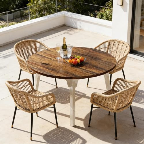 muenfly Mesa de comedor redonda de 120 cm, mesa de cocina redonda para hasta 6 personas, mesa de comedor de diseño americano moderno, tablero MDF resistente y patas de madera, color marrón rústico