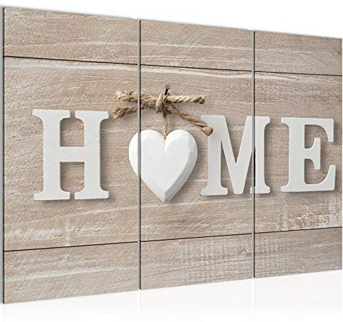 Runa Art Bois Home Peinture Tableau Salon XXL Beige Aspect Bois Slogan 120 x 80 cm 3 Parties Decoration Murale 014731a