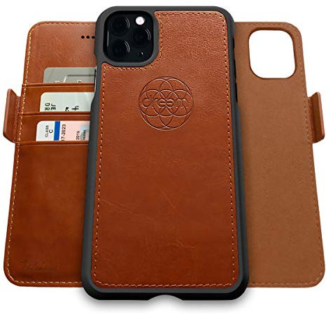 dreem Fibonacci 2-in-1 Wallet Case for Apple iPhone 11 Pro Max - Luxury Vegan Leather, Magnetic Detachable Shockproof Phone Case, RFID Card Protection, 2-Way Flip Stand - Caramel