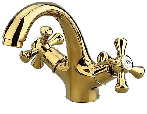 Vetrineinrete® Rubinetto per bagno miscelatore doppio comando lavabo bidet vasca doccia in ottone oro lucido (Lavandino) A45