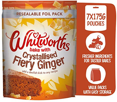 Whitworths Crystallised Fiery Ginger | 7 X 175g | Fine Ginger Crystals | Perfect for Vegan Baking & Cooking | GMO-Free Baking Supplies