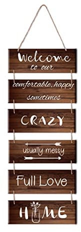 SUPERDANT 6 PCS Benvenuto nella Nostra Casa Cartello Decorativa Legno Targa in Legno 90x30cm Decorativa Rustico Parete Doghe Staccabile Cartello di Benvenuto Decorazione da Parete per Domestica