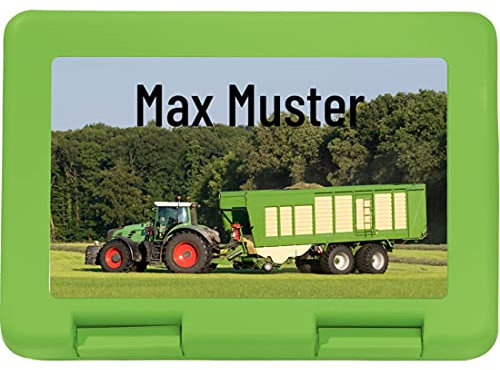 Manutextur Brotzeitbox mit Namen - Motiv Traktor 1 - personalisiert - persönliches Geschenk