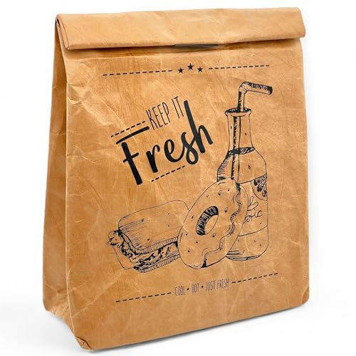 MIJOMA Lunchbag Lunchtüte Frühstückstüte Pausenbrot-Tasche braun, isoliert kalt oder warm, Kühltasche mit Klettverschluss, thermische Tasche wiederverwendbar wasserabweisend (Keep it Fresh)