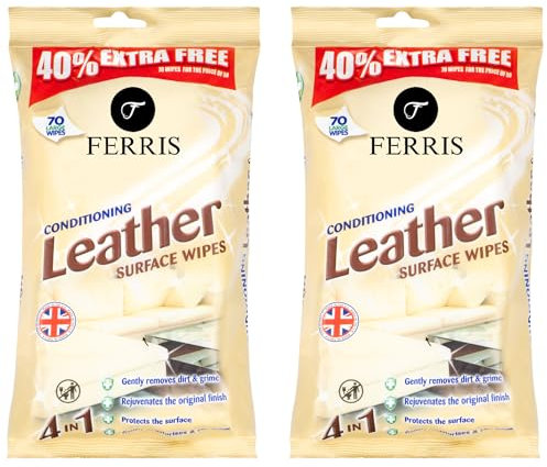 FERRIS | Large Conditioned 4-in-1 Leather Surface Wipes | Fresh Scented Leather Wipes Removes Dirt with Protecting the Surface | Multi-purpose Use Gives Surfaces an Original Finish [Pack of 140]