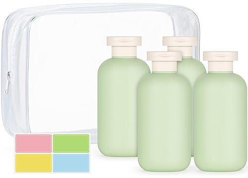 WantGor Squeeze Bottles with Flip Cap, 4Pcs Large Empty Refillable Plastic Leak Proof Travel Bottles for Shampoo, Conditioner, Creams, Lotion (6.8oz/200ml)