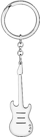 DALANE Edelstahl Niedlichen Bass Gitarre Schlüsselanhänger Musikinstrument Schmuck Gitarre Geschenke für Frauen Mädchen Schlüsselanhänger Ring (Versilbert)